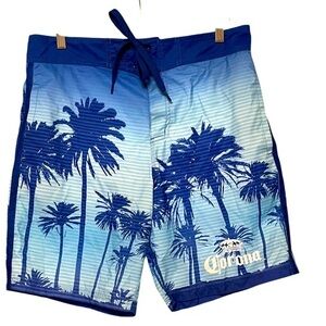 Corona Navy Blue & Blue Palm Tree Swim Shorts Trunks Style SH8CJHCOR